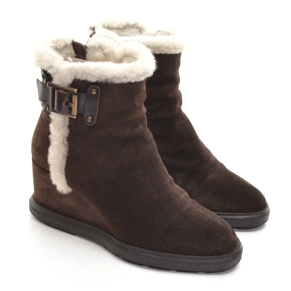 Aquatalia Caitlyn Brown Suede Wedge Heel Booties 6.5 M